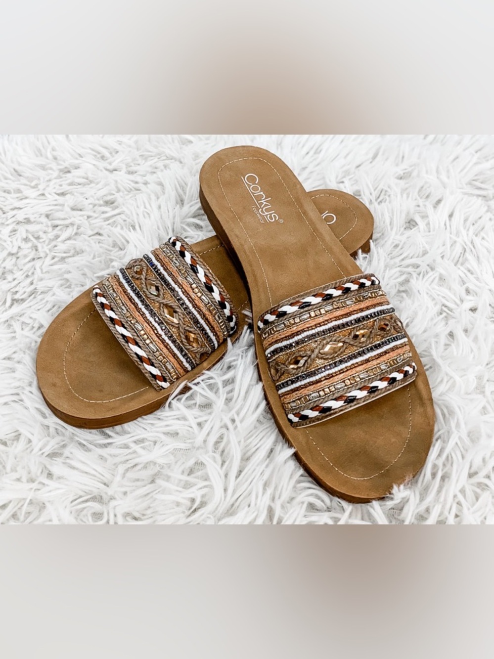 Corkys Brown Multi-Bead Slide Sandals